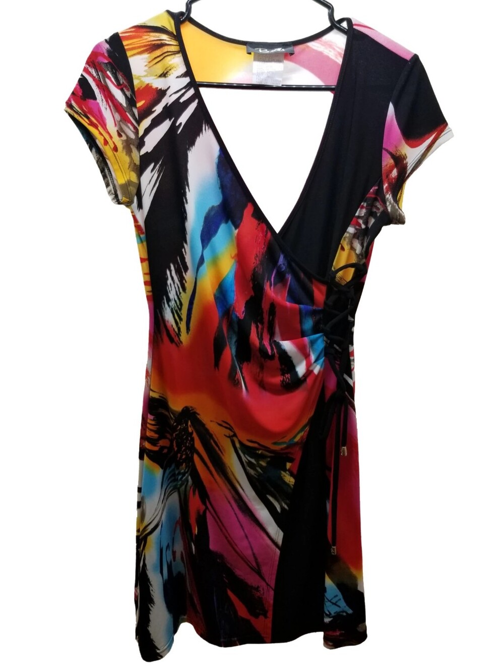 Bali Multicolor Abstract Wrap Dress - Red, Yellow, Blue, Pink, Black